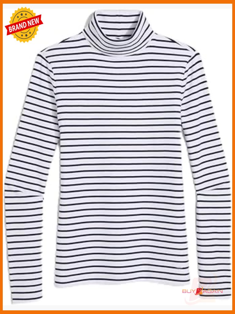 Women's Striped Cotton Turtleneck Sweater Pullover Long Sleeve